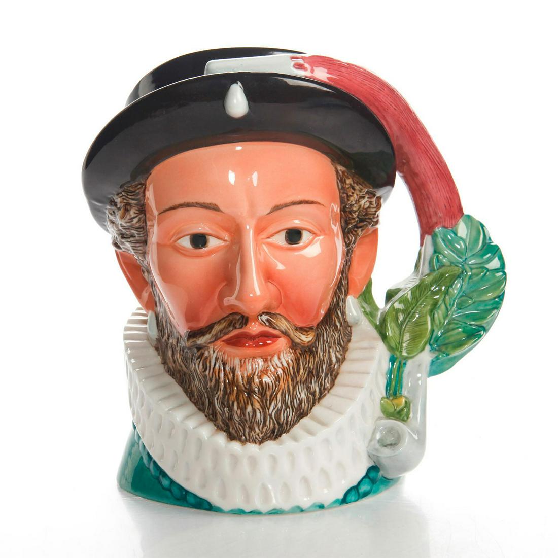 LG MARITIME TRUST CHARACTER JUG, SIR WALTER RALEIGH: Jug depicts the famous popularizer of tobacco. Signed to bottom. Artist: Gerald Embleton Issued: 1984 Dimensions: 7.5"H Manufacturer: The Franklin Porcelain Studio Country of Origin: Malaysia