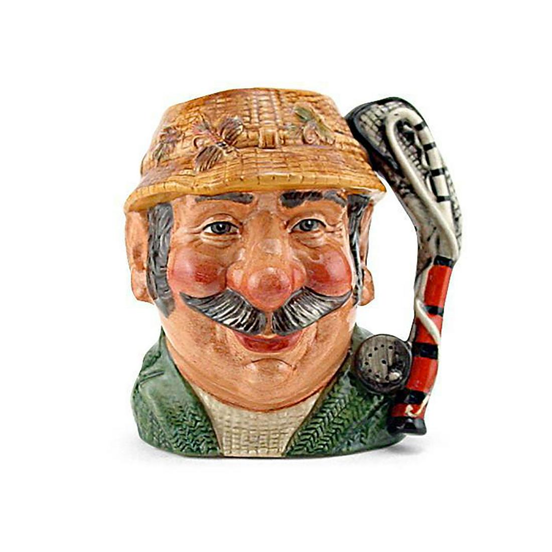 ANGLER NET HANDLE D7065 - SMALL - ROYAL DOULTON: Angler D7065 (green jacket; yellow pullover; tan hat). Designed by David B. Biggs, issued 1997 - 2002. Size: 4.75"H (small) Manufacturer: Royal Doulton Country of Origin: England