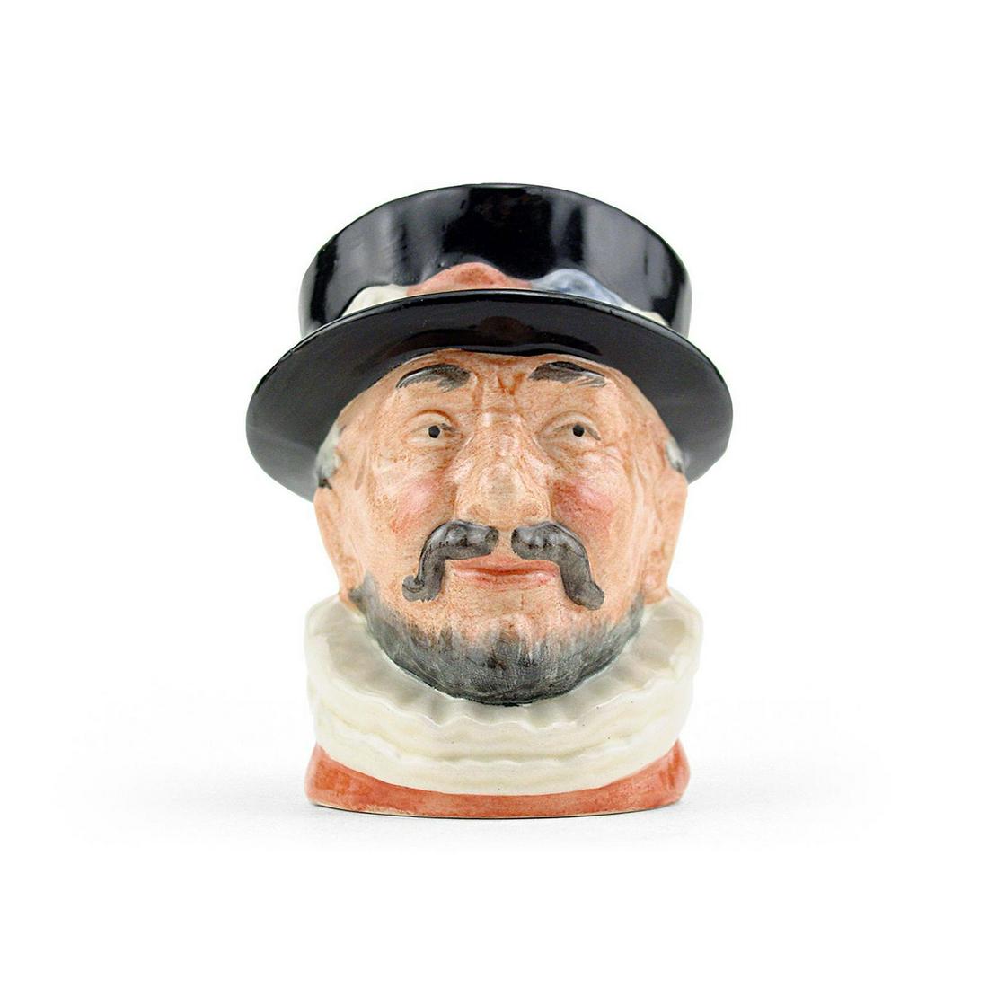 BEEFEATER ER D6233 - SMALL - ROYAL DOULTON CHARACTER: Royal Doulton Character Jug, Beefeater ER D6233 (pink coloration with "ER" cipher handle). Designed by Harry Fenton, issued 1953 - 1987. Size: 3.25"H (small) The Yeomen of the Guard and warders of the