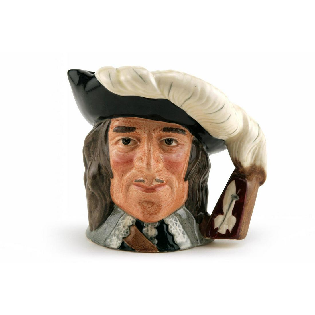 D'ARTAGNAN D6764 - SMALL - ROYAL DOULTON CHARACTER JUG: Royal Doulton Character Jug, D'Artagnan D6764 (black hat trimmed with white feathers; white lace collar). Designed by Stanley J. Taylor. Series: The Three Musketeers; Characters From Literature, issue