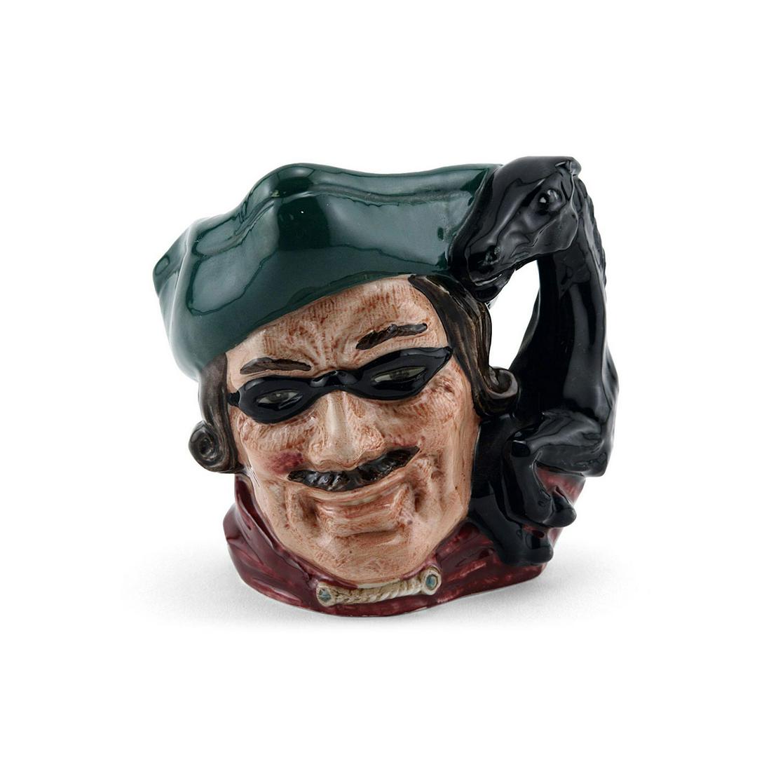 DICK TURPIN (HORSE HANDLE) D6535 - SMALL - ROYAL: Dick Turpin Horse Handle D6535 (green tricorn; black mask over the eyes; red jacket). Designed by David B. Biggs, issued 1960 - 1981. Size: 3.75"H (small) Dick Turpin (1705 - 1739) joined forces with 