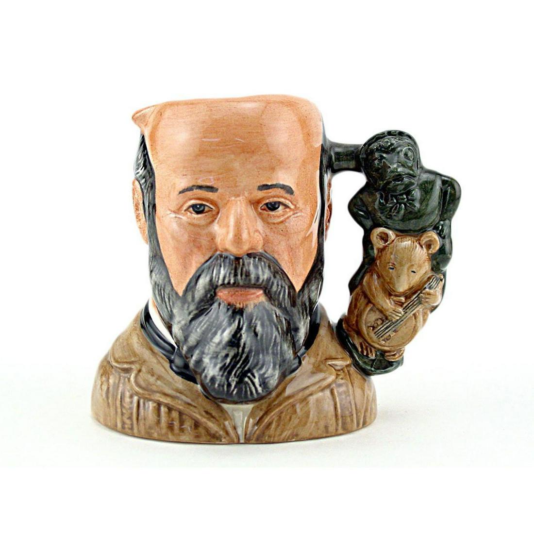 GEORGE TINWORTH D7000 - SMALL - ROYAL DOULTON CHARACTER: George Tinworth D7000 (browns, black and grey coloration). Designed by William K. Harper. Series: RDICC, issued 1995 - 1996. Size: 4.25"H (small) This jug was created exclusively for the Royal Doulton