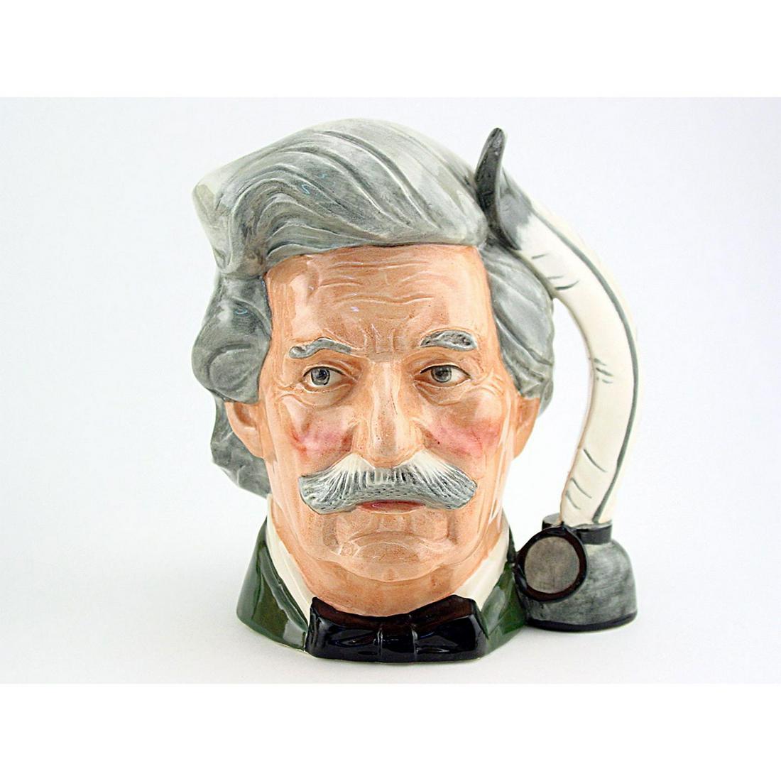 MARK TWAIN D6694 - SMALL - ROYAL DOULTON CHARACTER JUG: Royal Doulton Character Jug, Mark Twain D6694 (black coat and bow tie; grey hair). Designed by Eric Griffiths, issued 1983 - 1990. Size: 4"H (small) Born Samuel Langhorne Clemens (1835 - 1910), Mark T