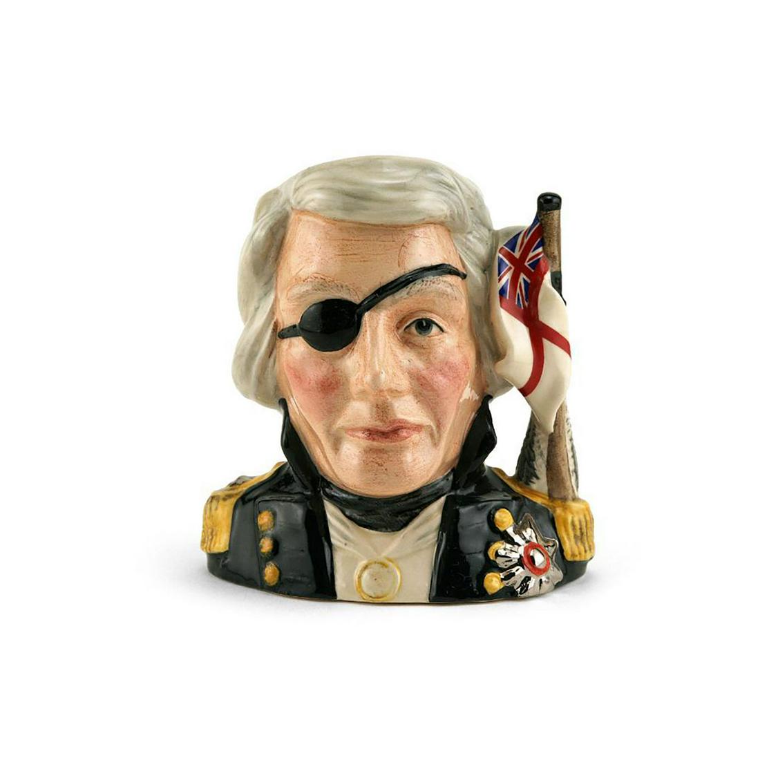 NELSON D6963 - SMALL - ROYAL DOULTON CHARACTER JUG: Royal Doulton Character Jug, Nelson D6963 (black, white, red and gold coloration). Designed by Warren Platt. Series: RDICC, issued 1994 - 1995. Size: 4.5"H (small)Issued by the Royal Doulton Internati
