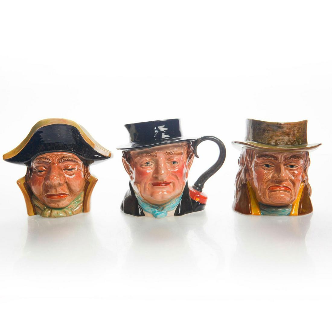 3 SMALL BESWICK CHARLES DICKENS CHARACTER JUGS: Captain Cuttle 1120, Mr. Bumble 2032 and Martin Chuzzlewit 2030. Beswick backstamp. Issued: 20th c. Dimensions: 5"H, tallest Manufacturer: Beswick Country of Origin: England