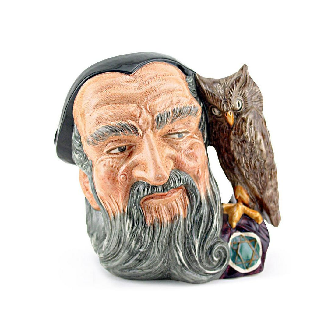 MERLIN D6543 - MINI - ROYAL DOULTON CHARACTER JUG: Royal Doulton Character Jug, Merlin D6543 (black, grey and brown coloration). Designed by Garry Sharpe. Series: Characters from Literature; Mystical Characters, issued 1960 - 1991. Size: 2.75"H (mini)