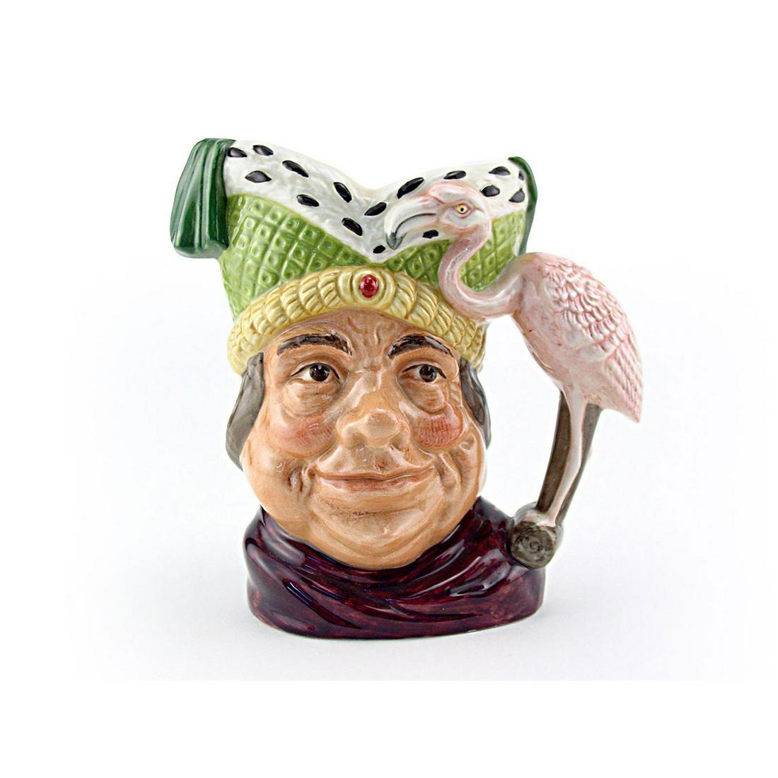 UGLY DUCHESS D6607 - MINI - ROYAL DOULTON CHARACTER JUG: Royal Doulton Character Jug, Ugly Duchess D6607 (green, purple, and pink coloration). Designed by Max Henk. Series: Alice in Wonderland, issued 1965 - 1973. Size: 2.5"H (mini)The Ugly Duchess lives in