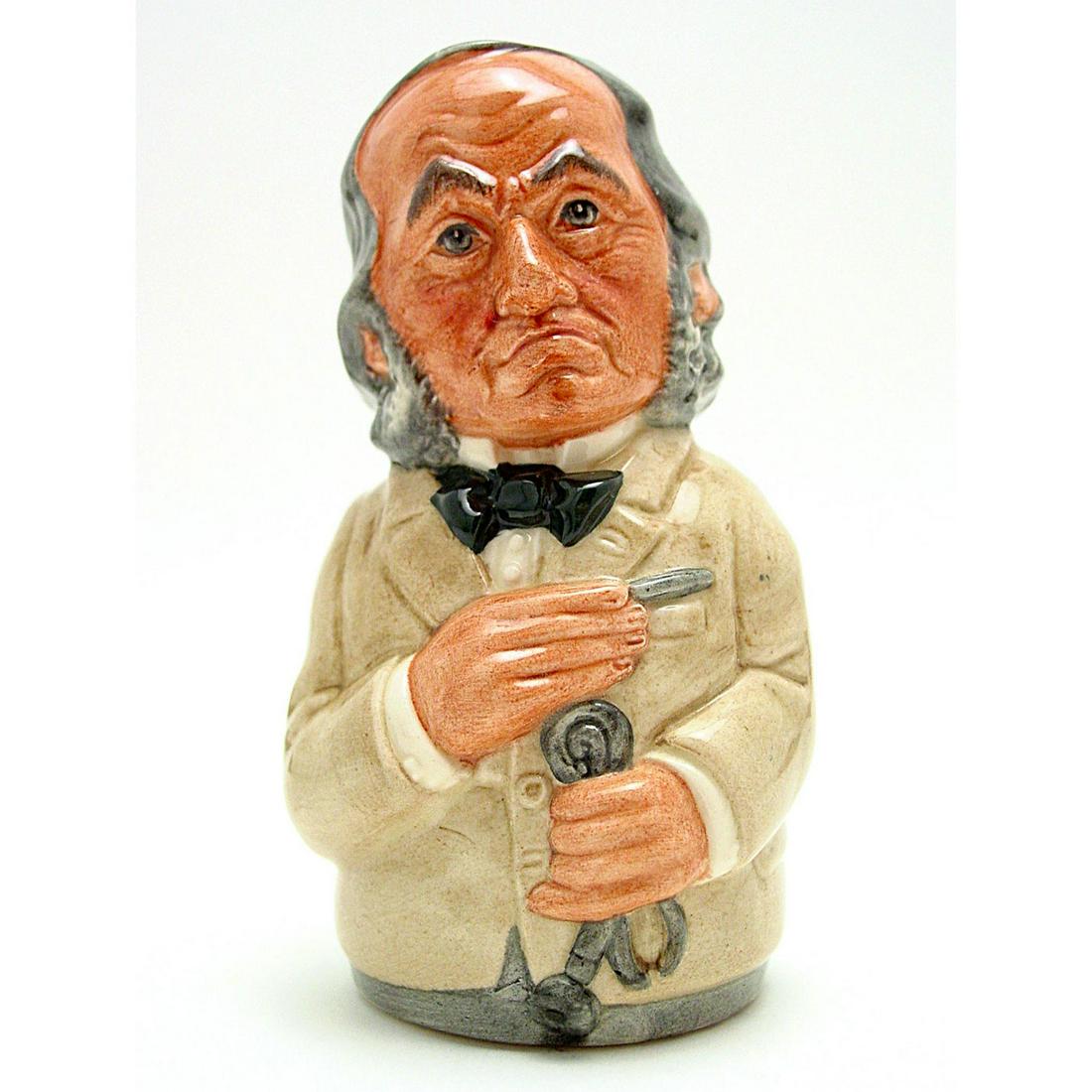 DR. PULSE THE PHYSICIAN D6723 - ROYAL DOULTON TOBY JUG: Royal Doulton Toby Jug, Dr Pulse the Physician D6723 (light brown jacket; grey hair). Designed by William K. Harper. Series: The Doultonville Collection, issued 1985 - 1991. Size: 4''H (small) - Doult