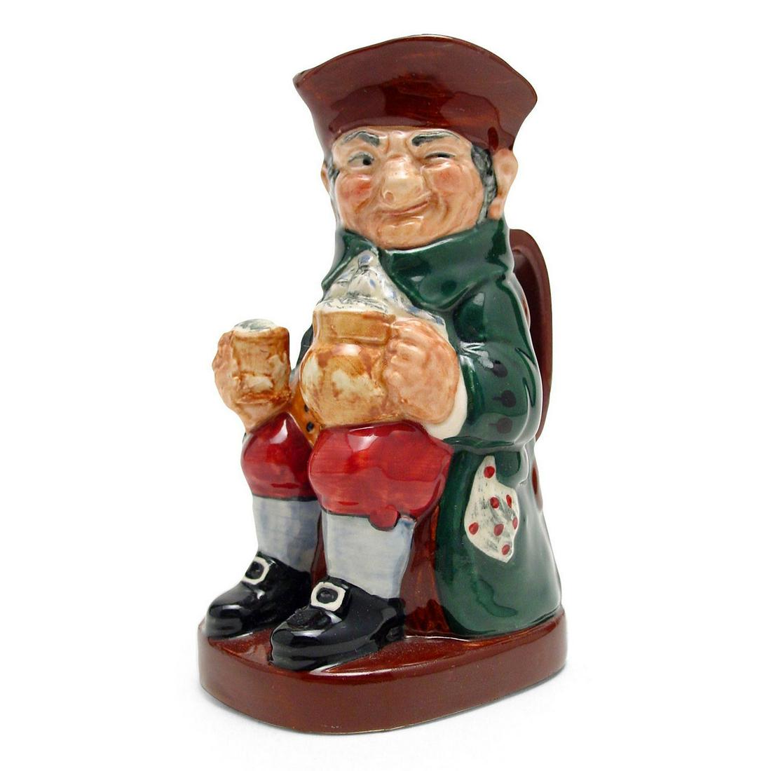 OLD CHARLIE LARGE D6030 - ROYAL DOULTON TOBY JUG: Royal Doulton Toby Jug, Old Charlie Large D6030 (brown hat; green coat; burgundy trousers). Designed by Harry Fenton, issued 1939 - 1960, Size: 8.5''H (large) - English (UK) Heritage Manufacturer: Roy