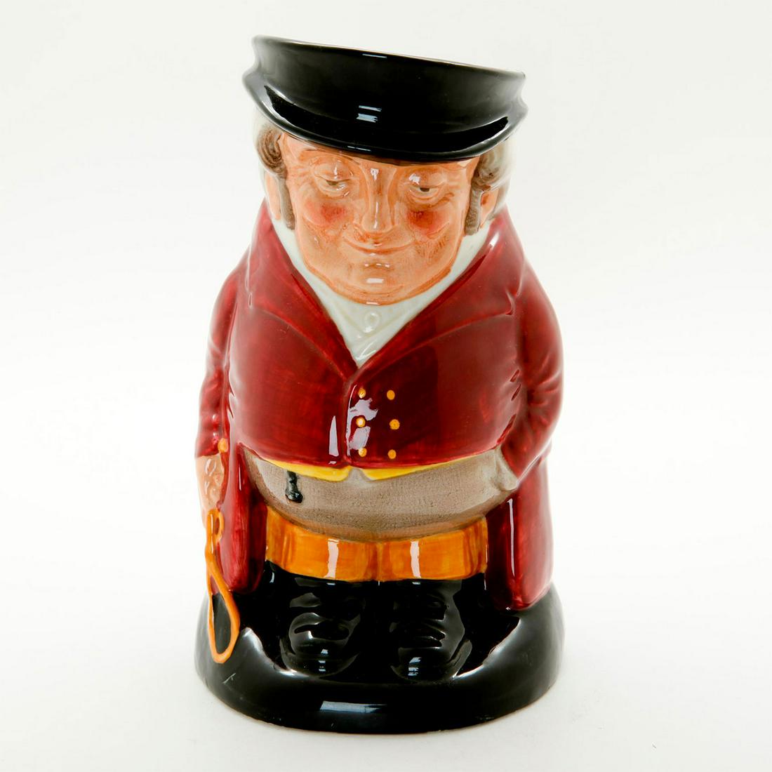 HUNTSMAN LARGE VAR 5 - ROYAL DOULTON TOBY JUG: D6320. Black hat; maroon coat; brown waistcoat; orange trousers. Royal Doulton backstamp. Artist: Harry Fenton Issued: 1950-1991 Dimensions: 7"H Manufacturer: Royal Doulton Country of Origin: England