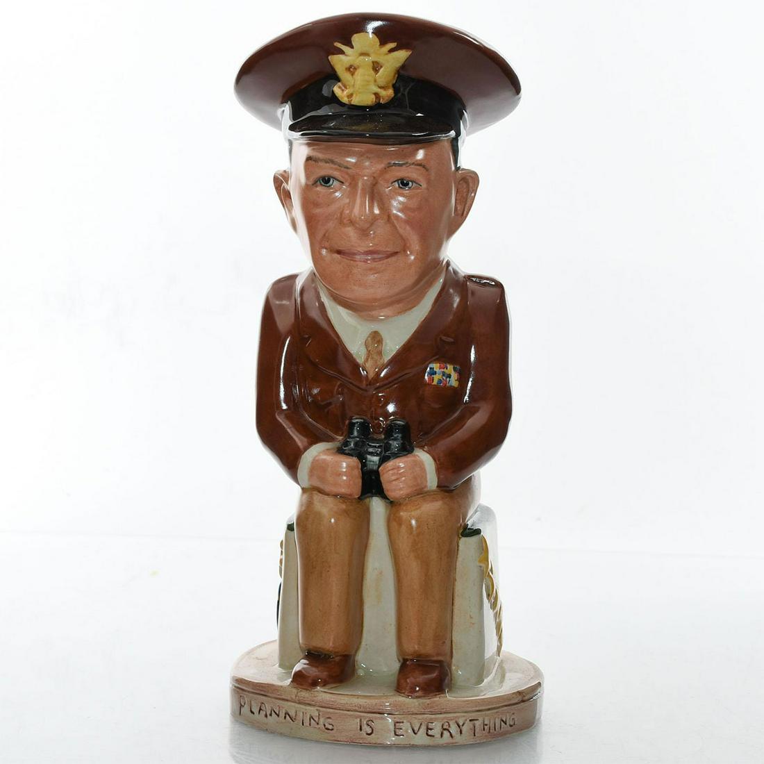 WILKINSON WW2 LEADERS TOBY JUG, GEN. DWIGHT EISENHOWER: Part of the Allied Leaders Collection. Seated American 5 star general holding binoculars. Edition and manufacturer information on bottom. Artist: Ray Noble Issued: 20th c. Dimensions: 10.75"H Edition 