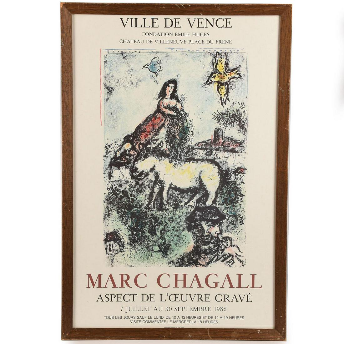 MARC CHAGALL POSTER, ASPECT DE LOEUVRE GRAVE 1982: The dates on the poster are '7 JULLIET AU 30 SEPTEMBRE 1982' Printed by Moderne du Lion, Paris. Issued: 20th c. Dimensions: 28.5"L x 19"W Country of Origin: France