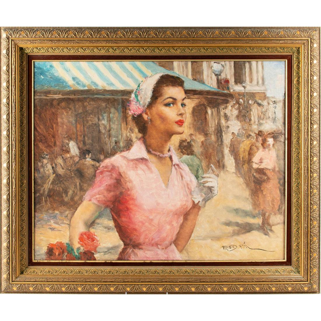 OIL PAINTING BY HUNGARIAN ARTIST PAL FRIED, ANNABELLA: Exquisite work by Pal Fried, Hungarian/American artist (1893-1976). Signed and beautifully framed. Artist: Pal Fried Issued: 20th c. Dimensions: 32.5"L x 39"W Provenance: David Farin Collection