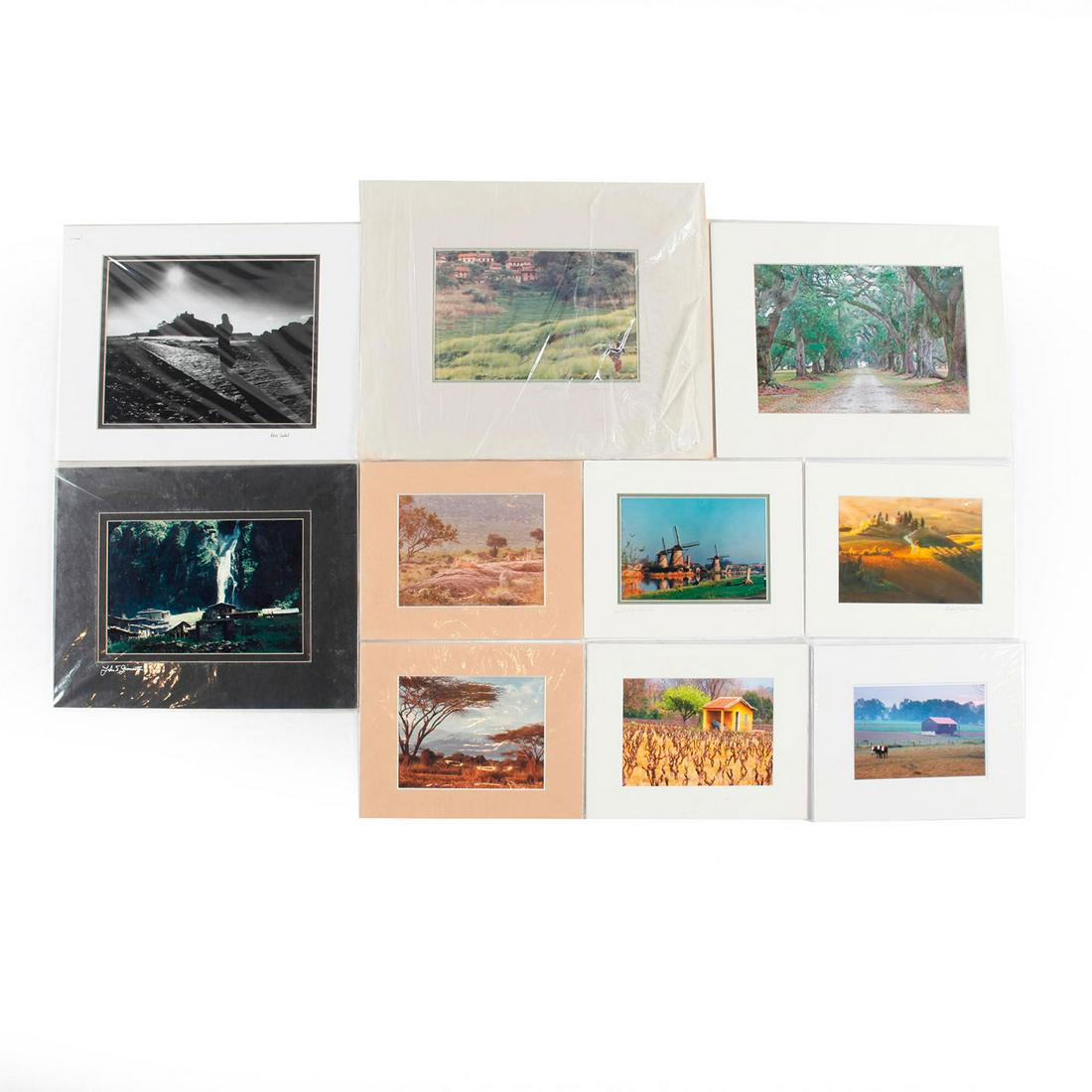 GROUP OF 10 INTERNATIONAL LANDSCAPE PHOTOGRAPHS: Matte framed, artist signed. Scenes of Tuscany, Nepal, Holland, etc. Issued: c. 1999 Dimensions: 16"L x 13"W, largest Country of Origin: United States