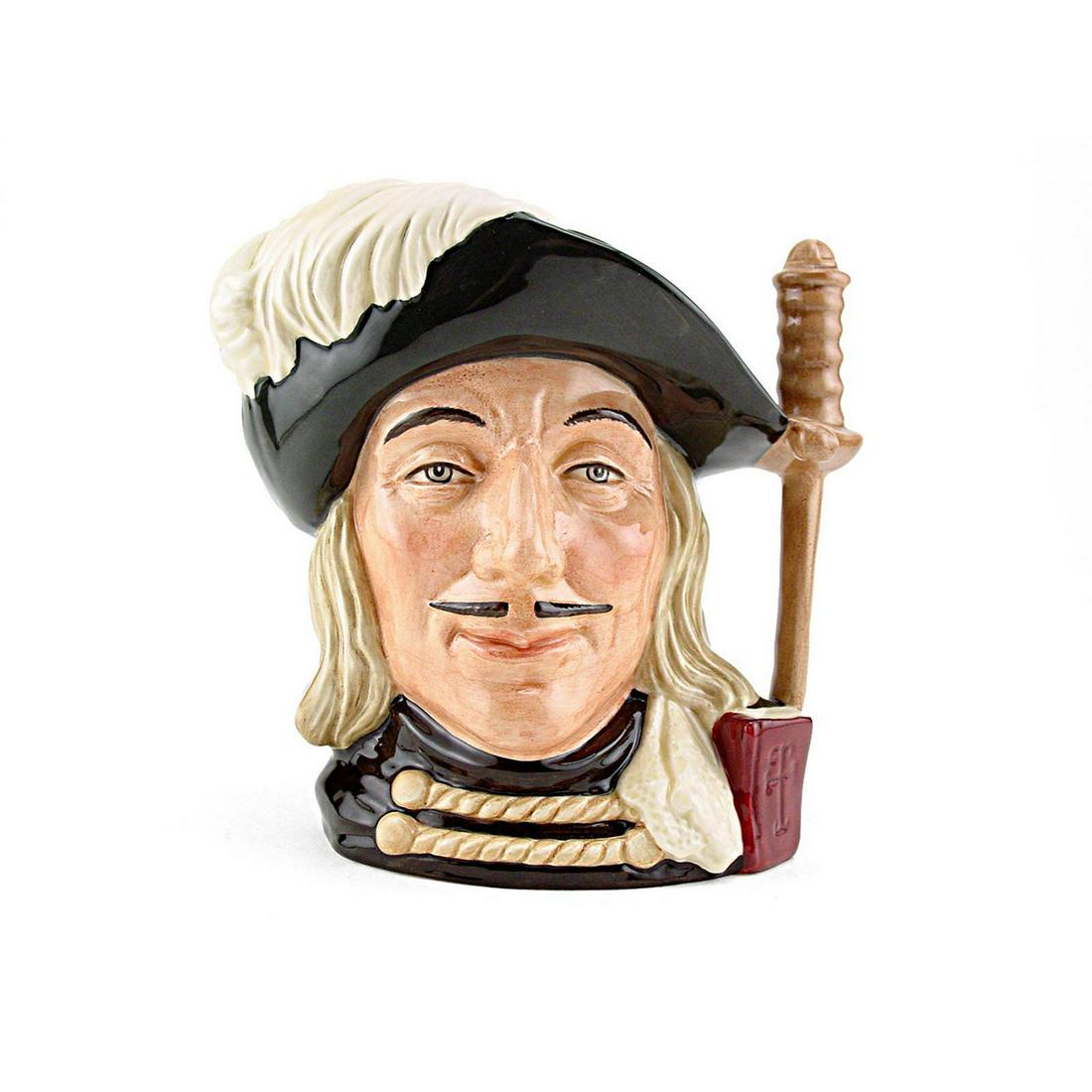 ARAMIS D6441 - LARGE - ROYAL DOULTON CHARACTER JUG: Royal Doulton Character Jug, Aramis D6441 (black hat, white feather, brown tunic). Designed by Max Henk. Series: The Three Musketeers; Characters from Literature, issued 1956 - 1991. Size: 7.25"H (Lar