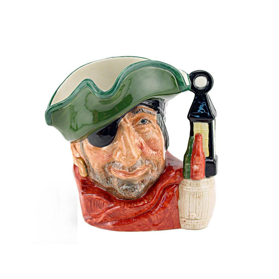 SMUGGLER D6616 - LARGE - ROYAL DOULTON CHARACTER JUG: Smuggler D6616 (green hat, red scarf). Designed by David B. Biggs, issued 1968 - 1981. Size: 7.25"H (Large)The detailing on the barrel of the small-size jug is often less distinguishable than that on 