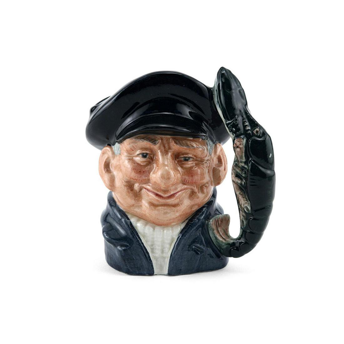 LOBSTERMAN D6620 - SMALL - ROYAL DOULTON CHARACTER JUG: Lobsterman D6620 (dark blue jacket and cap; white fisherman's jersey). Designed by David B. Biggs, issued 1968 - 1991. Size: 3.75"H (small) Manufacturer: Royal Doulton Country of Origin: England