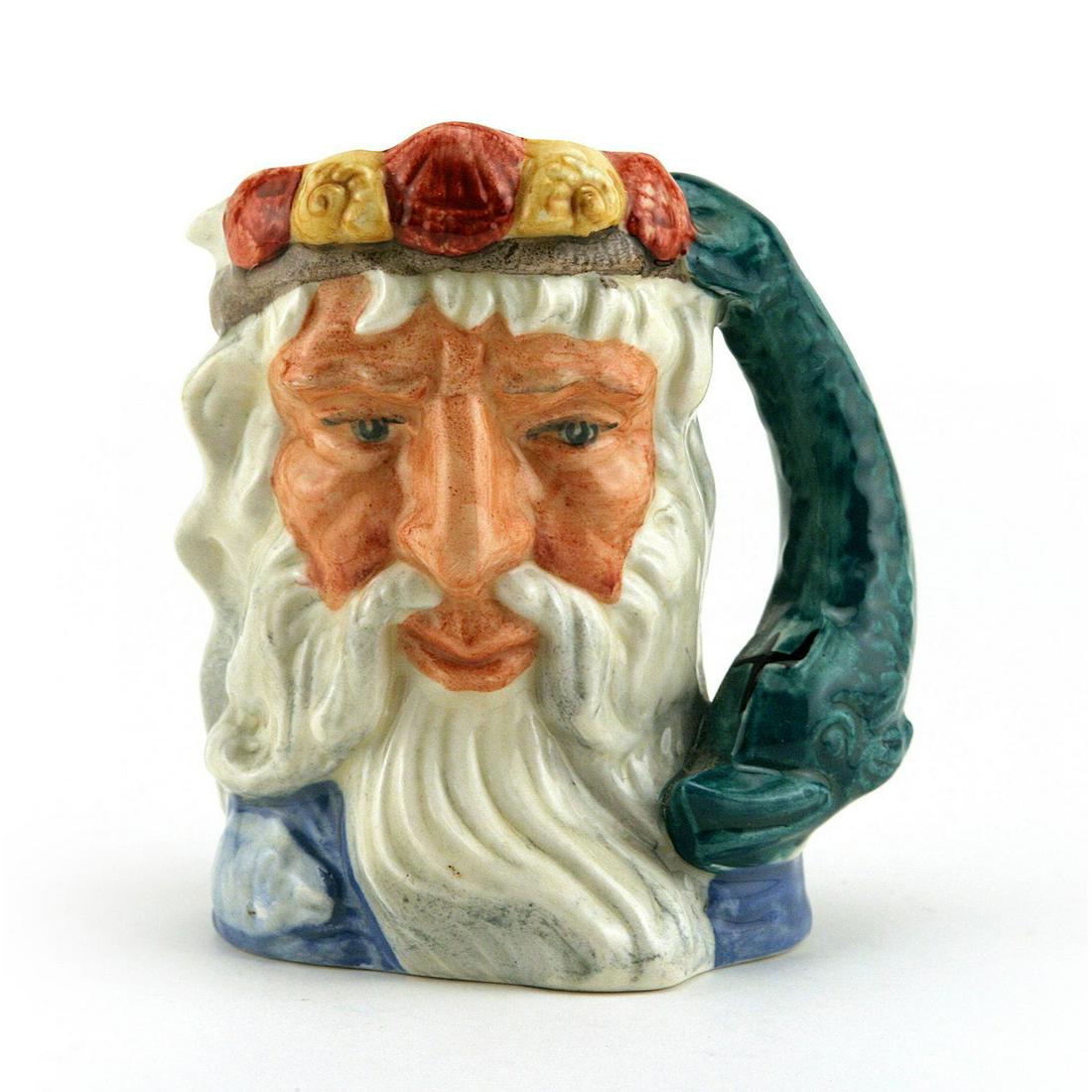 NEPTUNE D6552 - SMALL - ROYAL DOULTON CHARACTER JUG: Royal Doulton Character Jug, Neptune D6552 (blue, grey and green coloration). Designed by Max Henk, issued 1961 - 1991. Size: 3.75"H (small)In Roman mythology, Neptune is the god of the sea. According