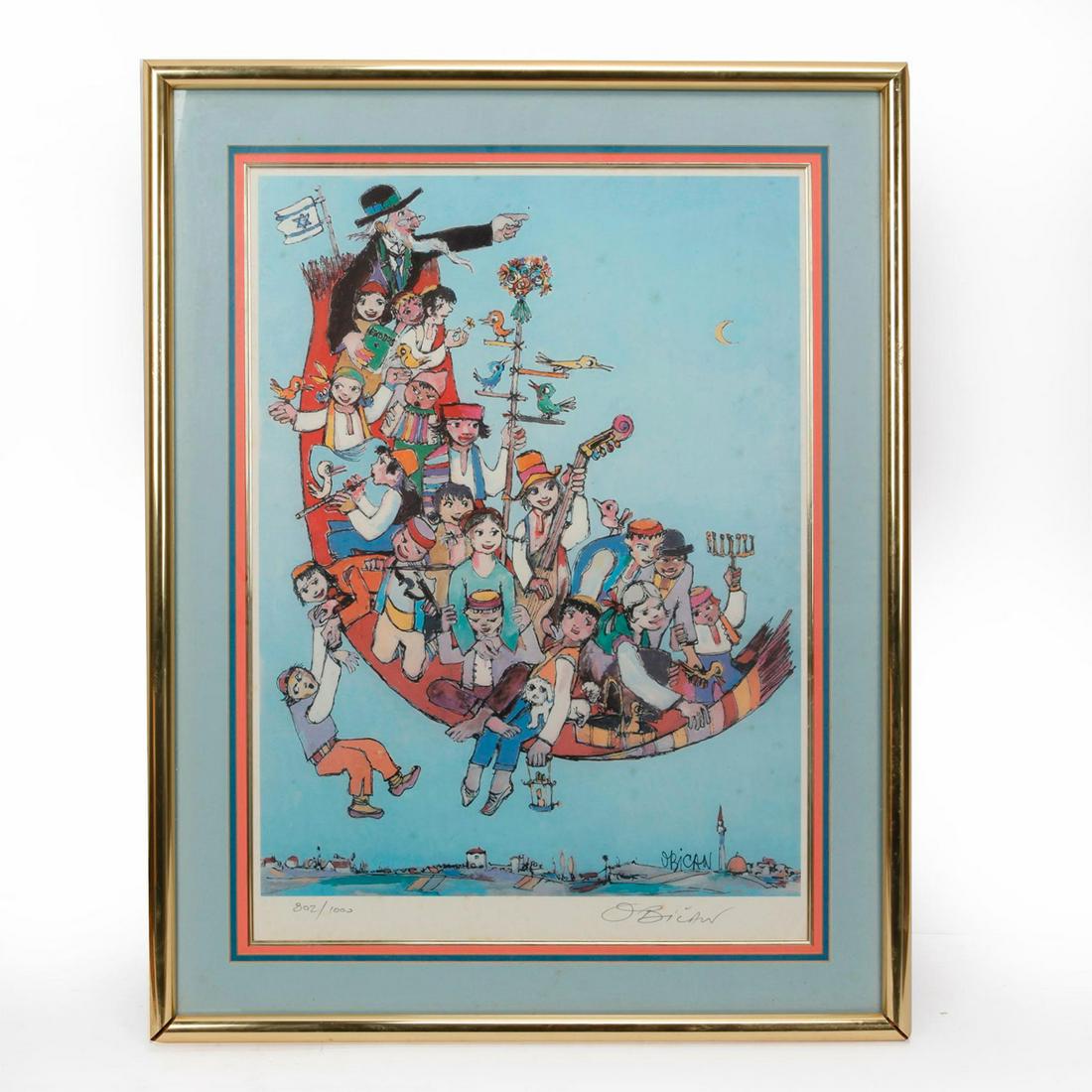 JOVAN OBICAN FRAMED AND MATTED "THE JEWISH INGATHERING": Limited edition 802 of 1000. Frame size 33"H x 26"W, Print size 28"H x 20"W. Artist: Obican Issued: 20th c. Dimensions: 33"H x 26"W Country of Origin: France Provenance: David Farin Collection