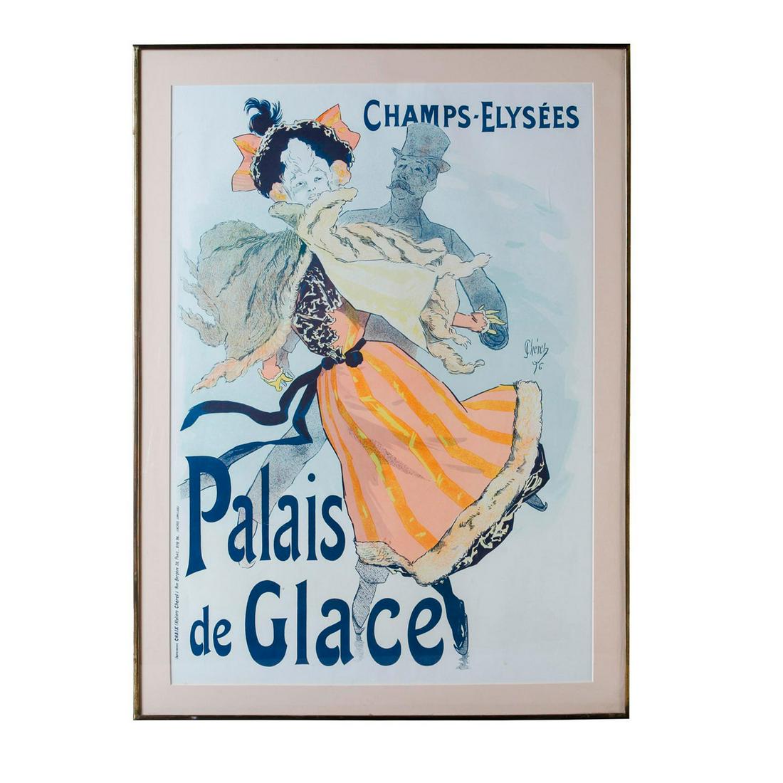 PALAIS DE GLACE CHAMPS ELYSEES PRINT: Reproduction of a poster advertising by Jules Cheret. Crease to print. Dimensions: 25"W x 36"H Country of Origin: France