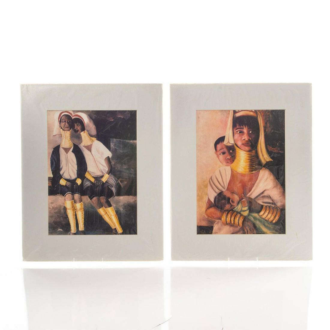 2 TALI REISS MIXED MEDIA PHOTOGRAPHY PRINTS, KAYAN: Titled TWO GENERATIONS and THE NURSING MOTHER. White matte. Artist signed left lower corner. Title right lower corner. Minor damage to corners. Artist: Tali Reiss Issued: 20th c. Dimensions: 20.25"H x