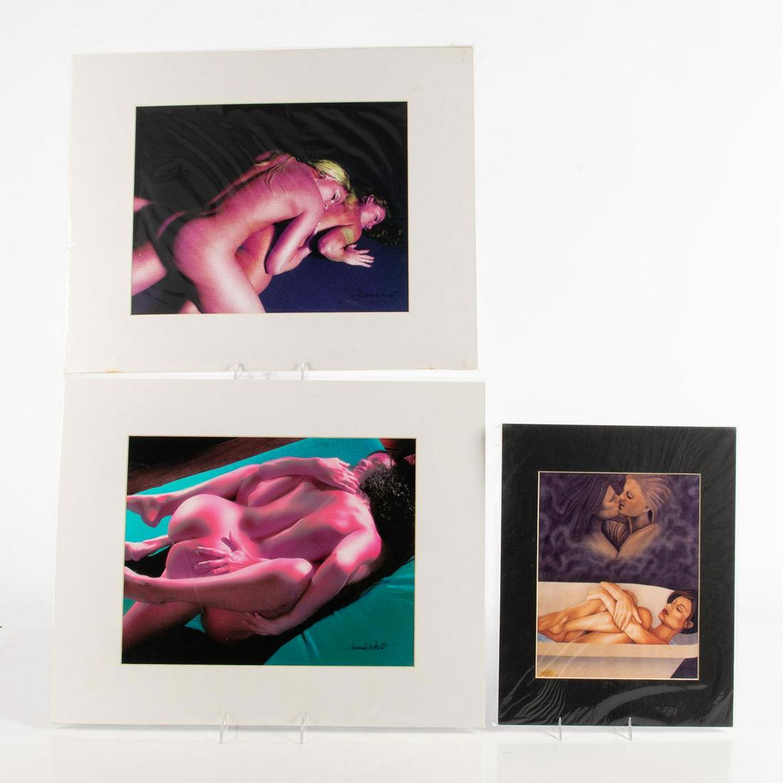 3 HOMOEROTIC PRINTS BY HOWARD AUSTIN FELD + KRIS: Two signed colored b+w photographic prints. One print of painting. Artist: Howard Austin Feld Issued: 20th c. Dimensions: 16"L x 20"W Country of Origin: United States Provenance: David Farin Collectio