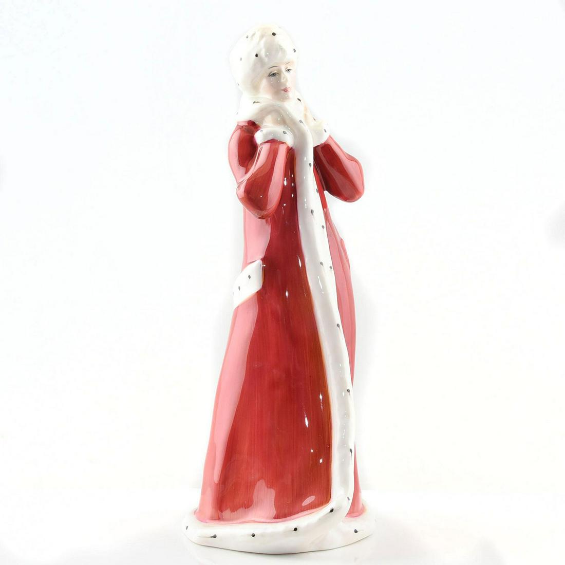 WINTERTIME HN3060 - ROYAL DOULTON FIGURINE: With her long red and ermine coat and matching hat, this beauty is ready for a cold winter. In this Seasons series by Peter Gee, the ladies are depicted in various colors and forms of dress appropriat