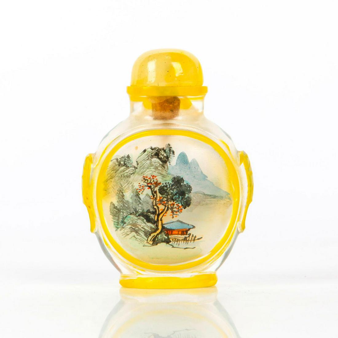 VINTAGE CHINESE SNUFF BOTTLE, MOUNTAINS, RIVER AND (1 of 4)