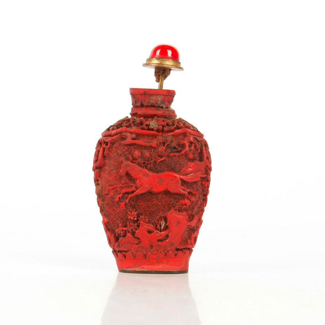 VINTAGE JAPANESE SNUFF BOTTLE, HORSES AND FOREST (1 of 4)