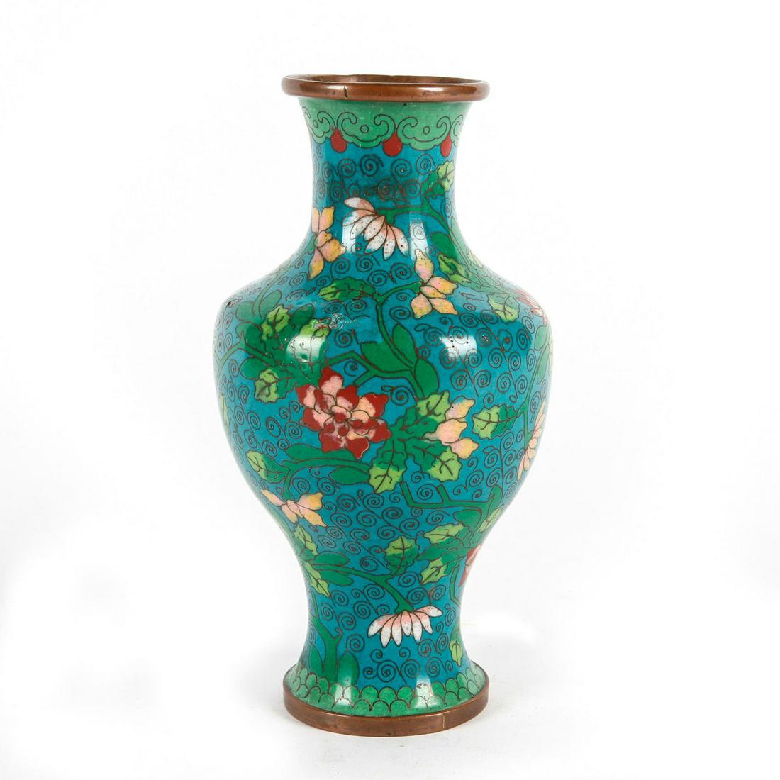 VINTAGE JAPANESE BRASS METAL VASE, CHRYSANTHEMUMS (1 of 4)