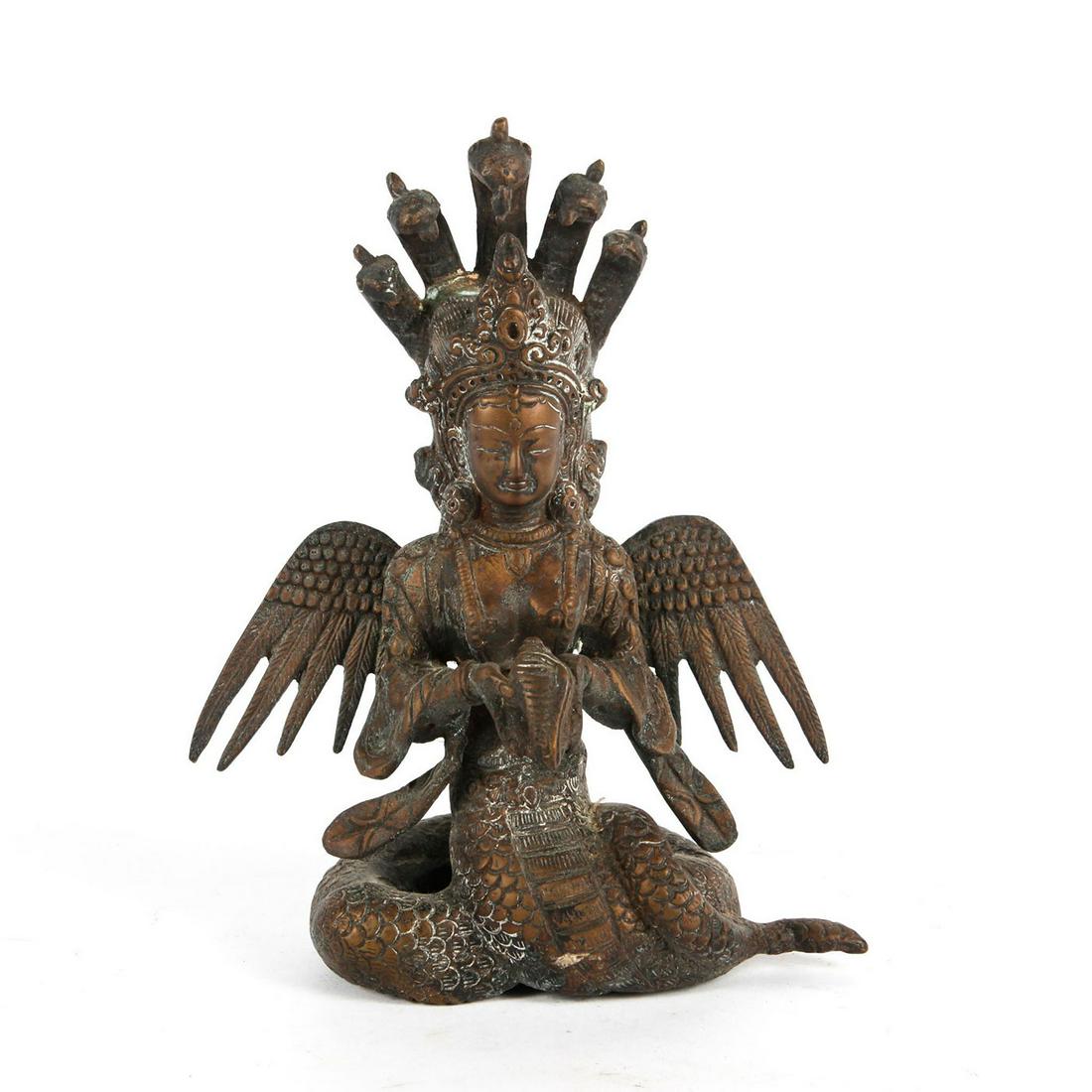 HINDU EASTERN ALLEGORICAL BRONZE STATUE, NAGA QUEEN (1 of 4)