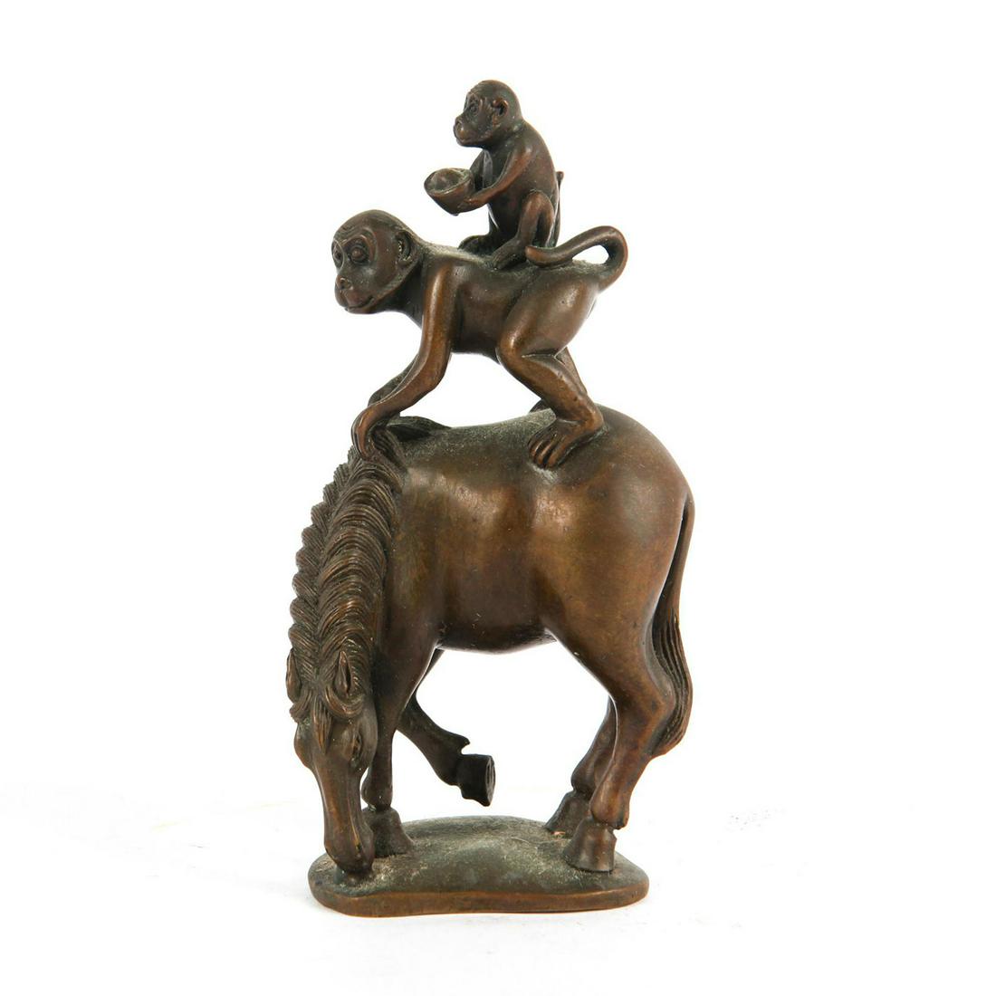 VINTAGE BRONZE ALLEGORICAL STATUE, TWO MONKEYS ON A (1 of 3)