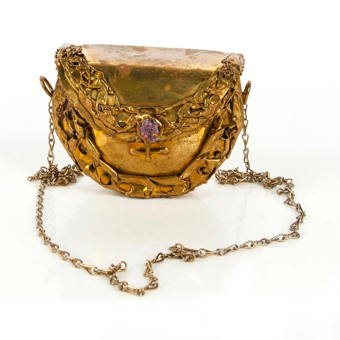 BRAZILIAN BRASS METAL DECOR HANGING PURSE BAG (1 of 3)