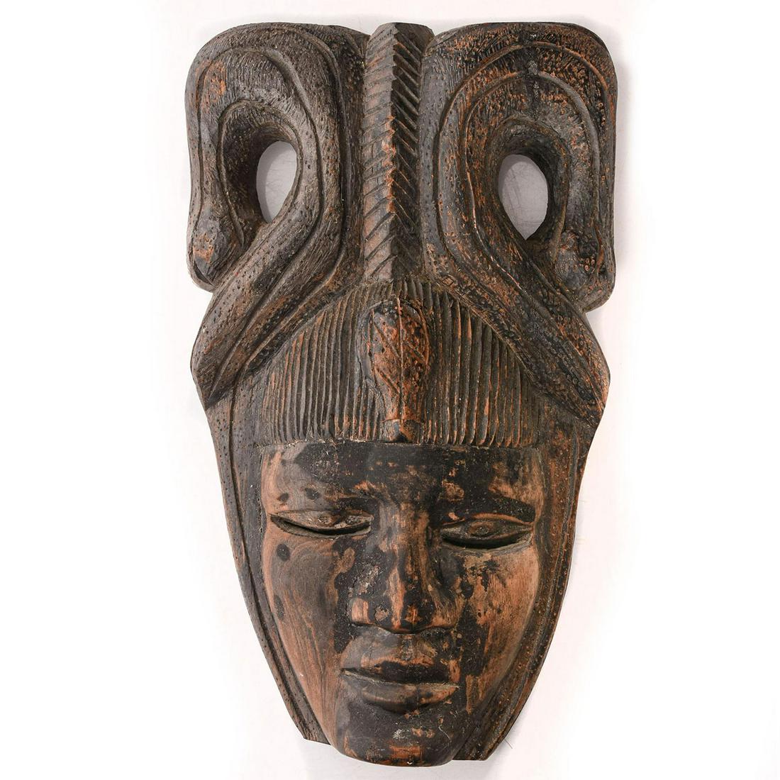 20TH C. WEST AFRICAN CARVED WOODEN HORNED MASK (1 of 4)