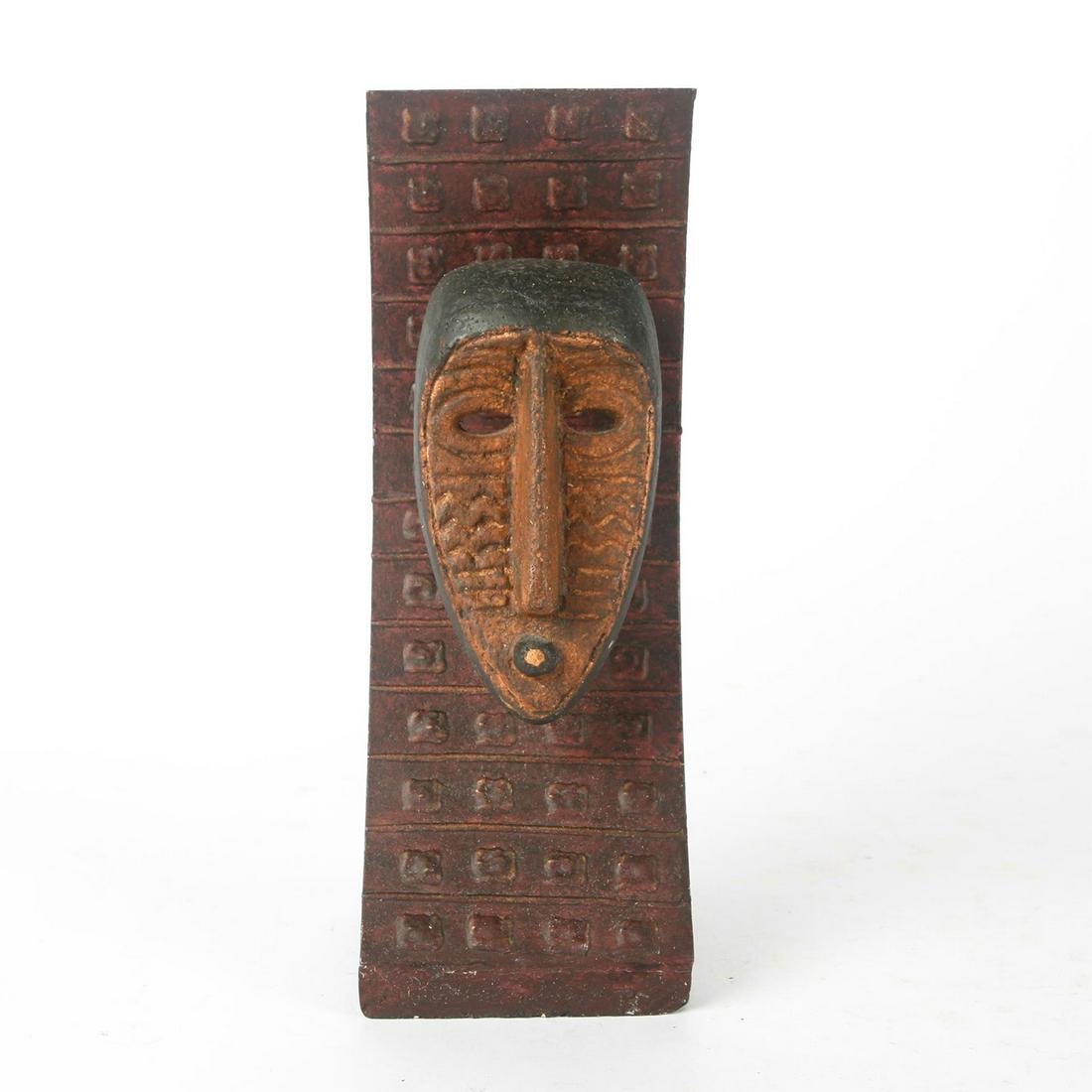 BRONZE TABLETOP CURVED DESIGN WITH TRIBAL MASK (1 of 4)
