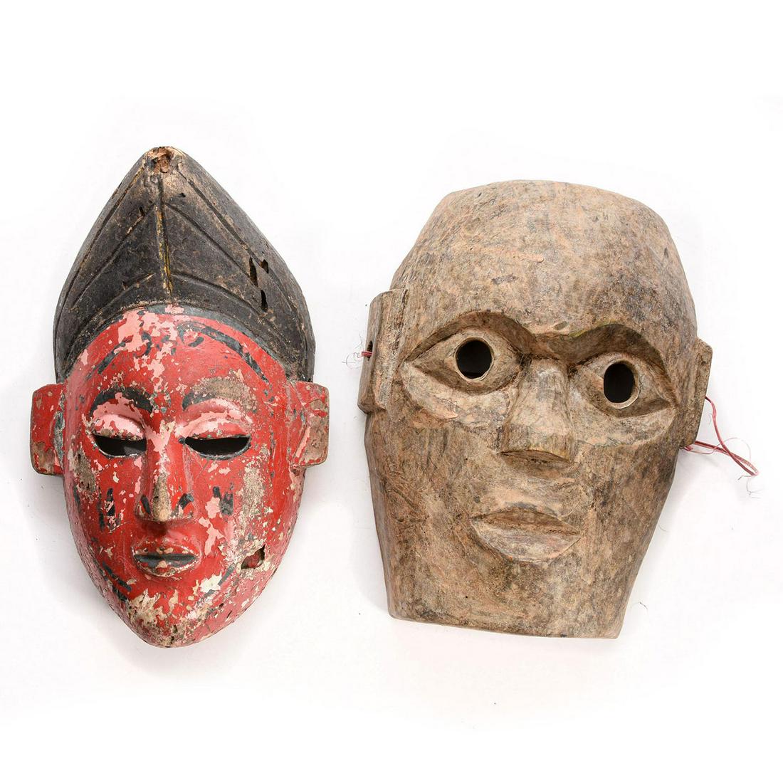 TWO ASIAN HAND CARVED WOODEN MASKS (1 of 5)