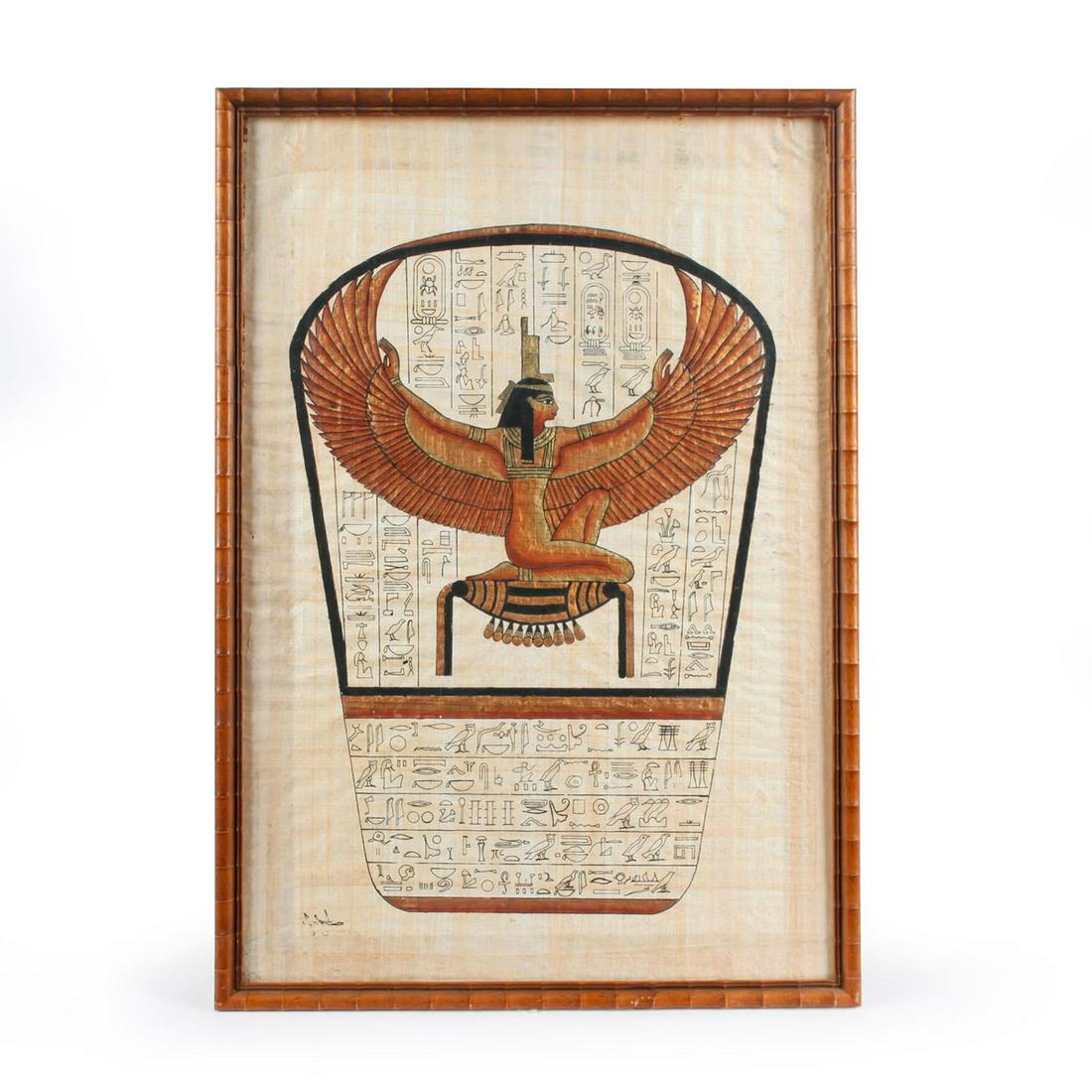 ANTIQUE EGYPTIAN PAINTING ON PAPYRUS, GODDESS ISIS (1 of 3)
