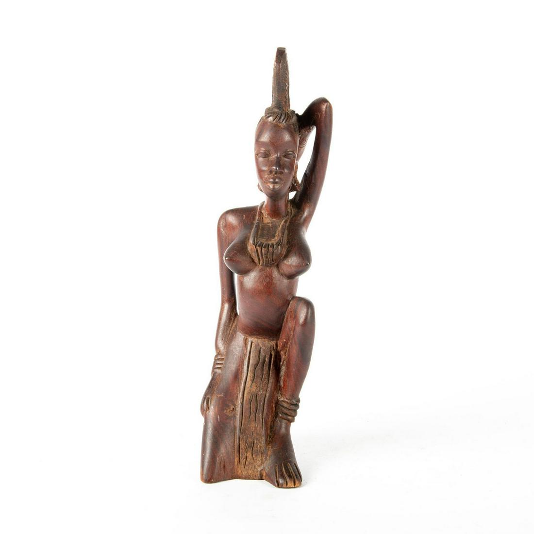 CENTRAL GUINEA TRIBAL WOODED SCULPTURE OF WOMAN (1 of 3)