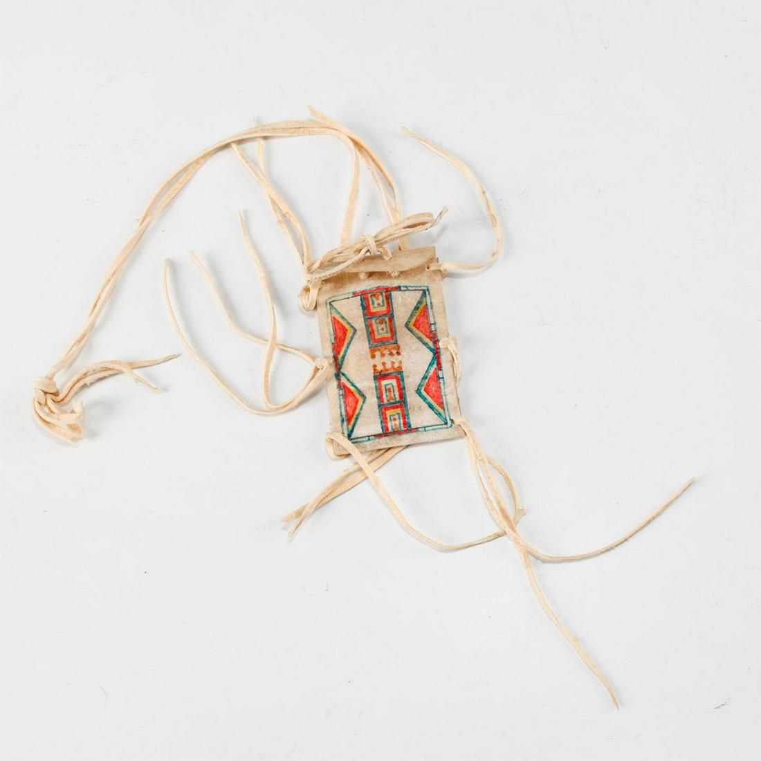 NATIVE AMERICAN TRIBAL TRADITIONAL PARFLECHE, SIGNED (1 of 3)