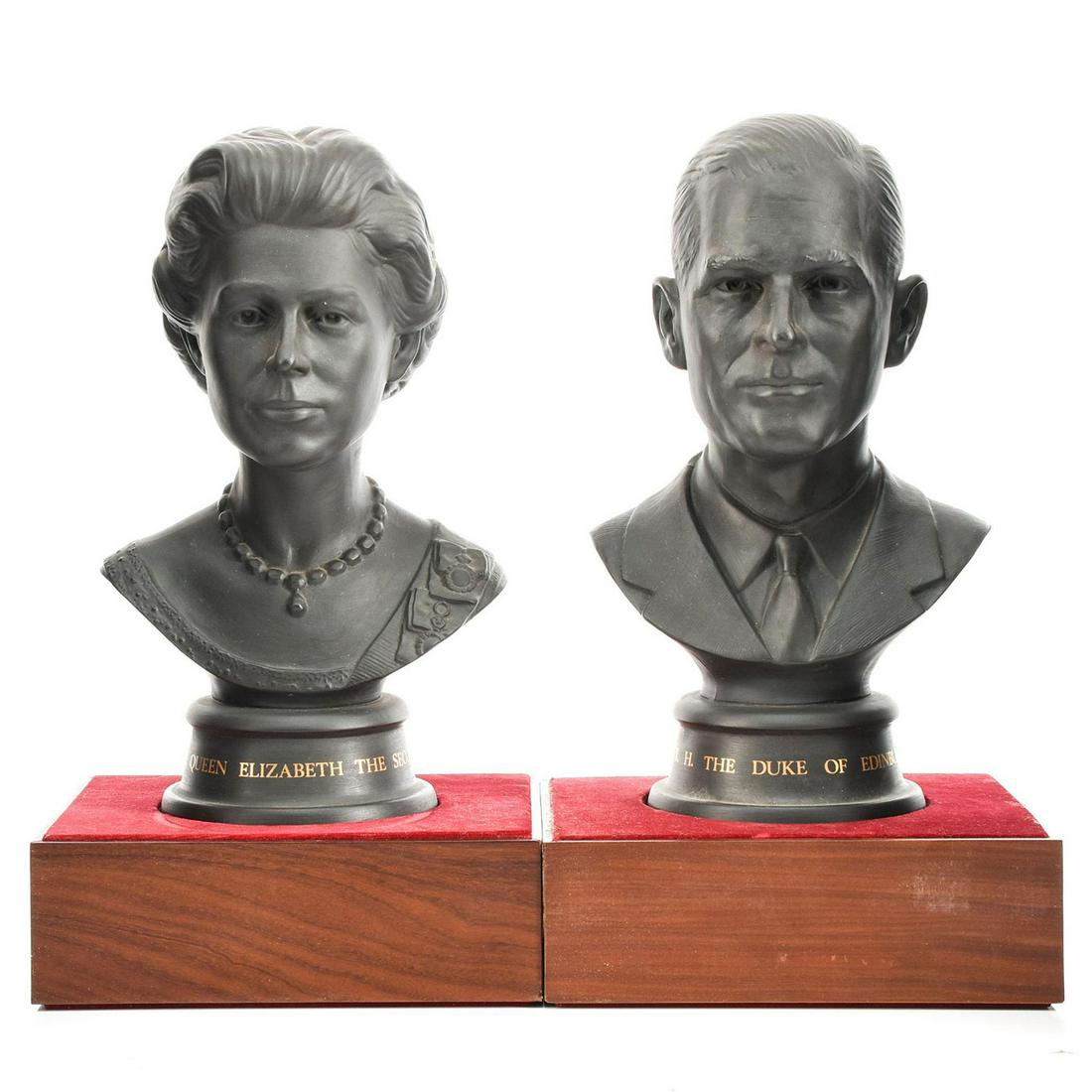 PAIR ROYAL DOULTON BLACK BASALT BUSTS, QUEEN ELIZABETH (1 of 7)