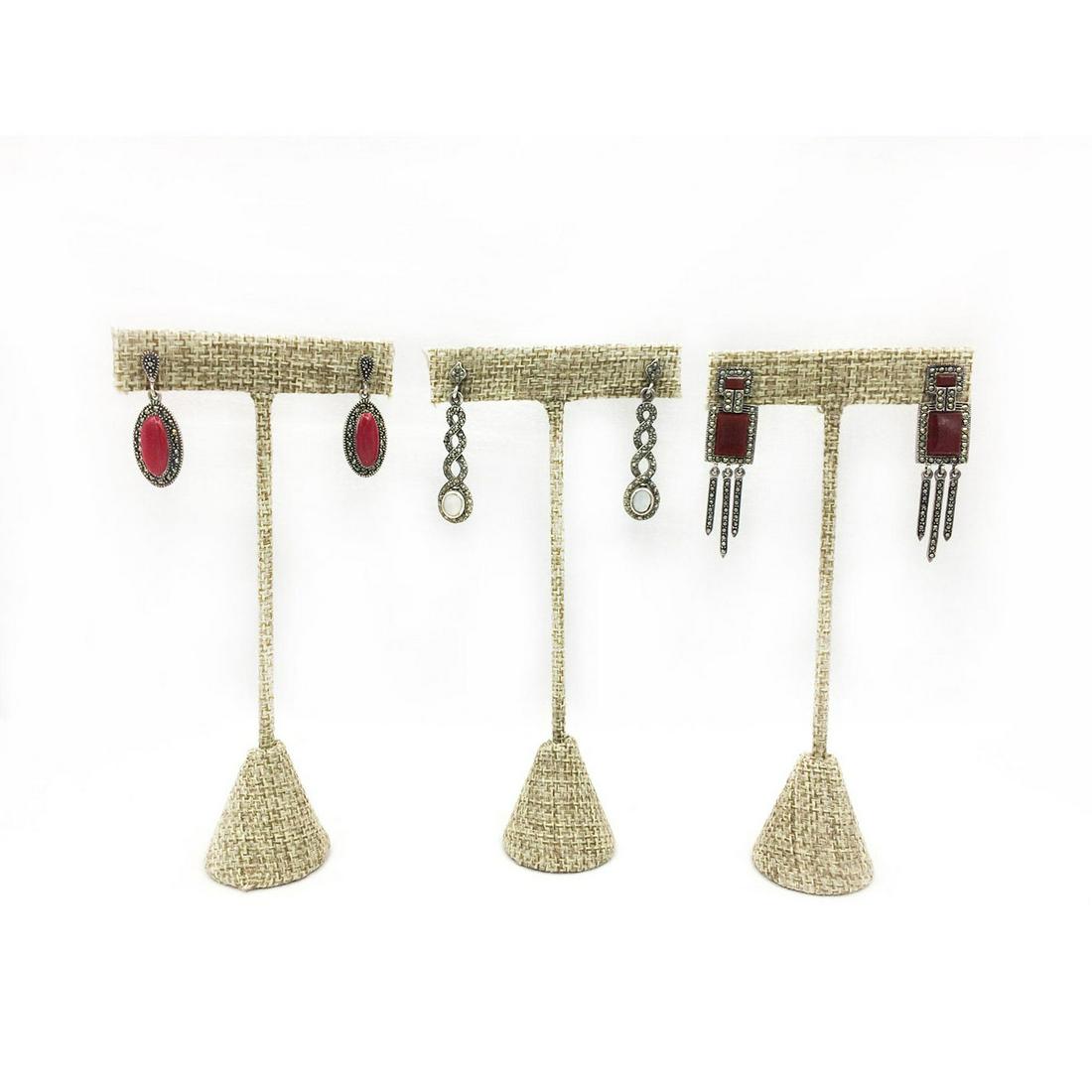 3 PAIRS STERLING SILVER MARCASITE EARRINGS: Three pairs of elegant marcasite earrings. All three are stamped. The lengths are 2"L, 1.5"L, 1.25"L. The total weight of all 3 pairs is 20.0g. Issued: 20th c. Provenance: David Farin Collection