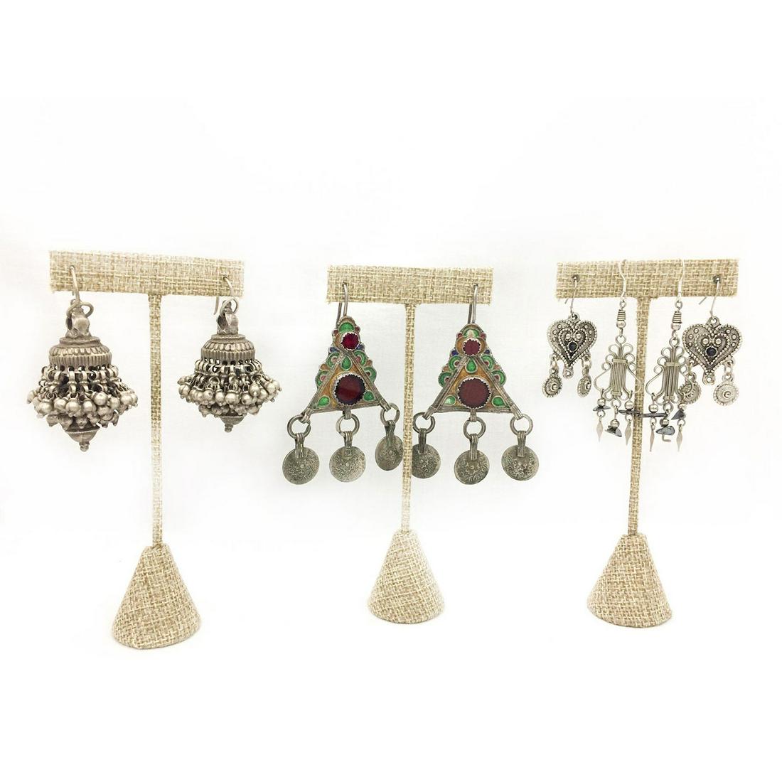 4 PAIRS OF SILVER TONE INDIAN DESIGN EARRINGS (1 of 2)