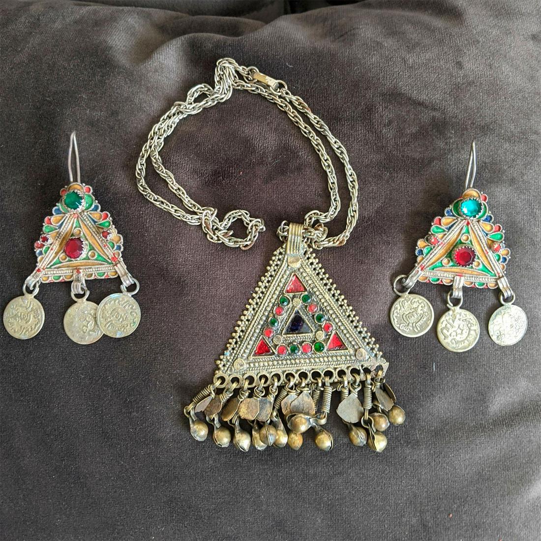 20TH C. MOROCCAN BERBER NECKLACE, EARRINGS (1 of 4)
