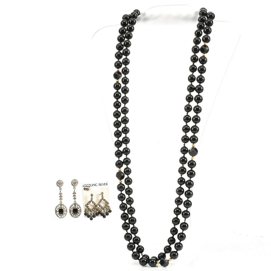BLACK ONYX BEADED NECKLACES WITH MATCHING EARRINGS (1 of 6)