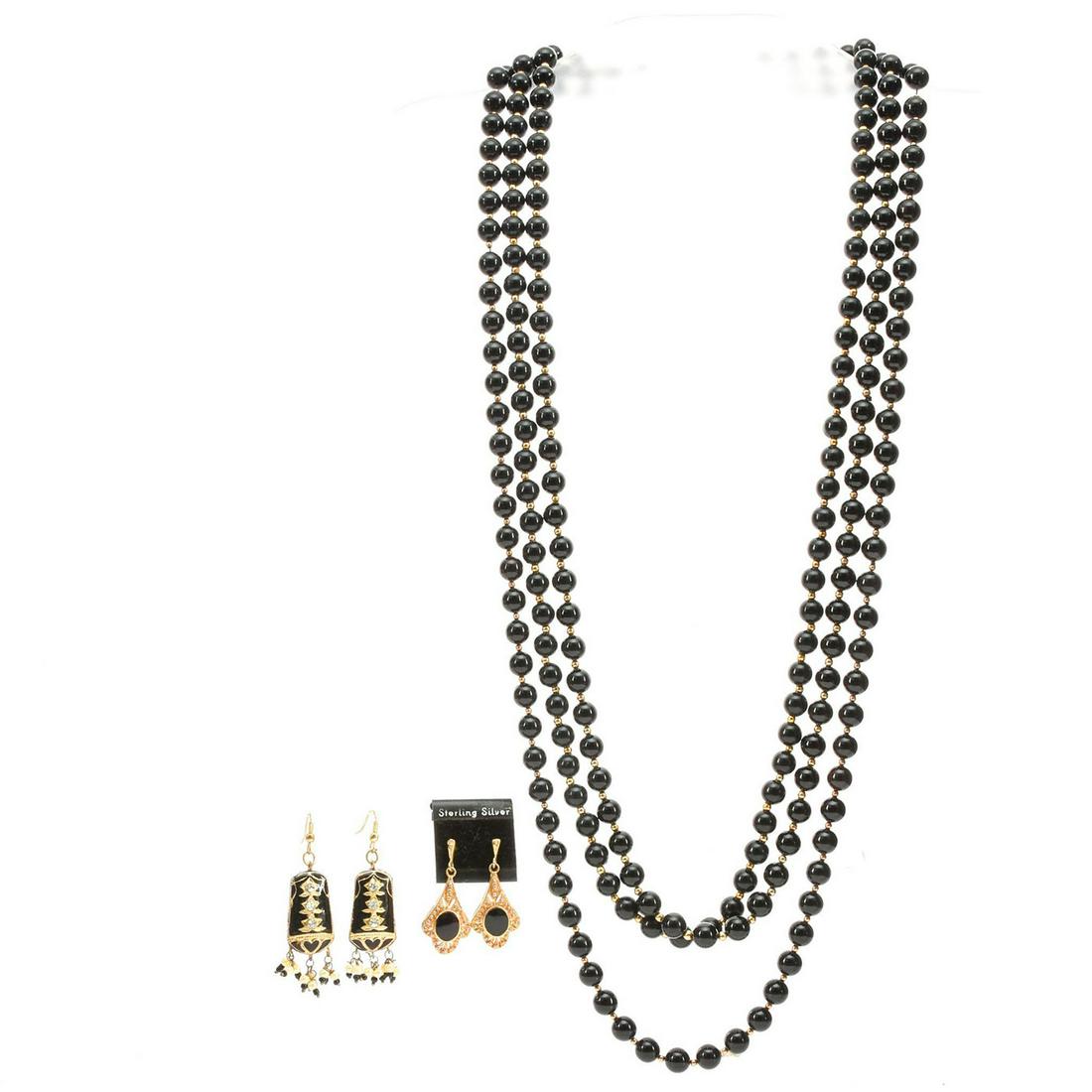 BLACK ONYX BEADED NECKLACES WITH MATCHING EARRINGS (1 of 4)