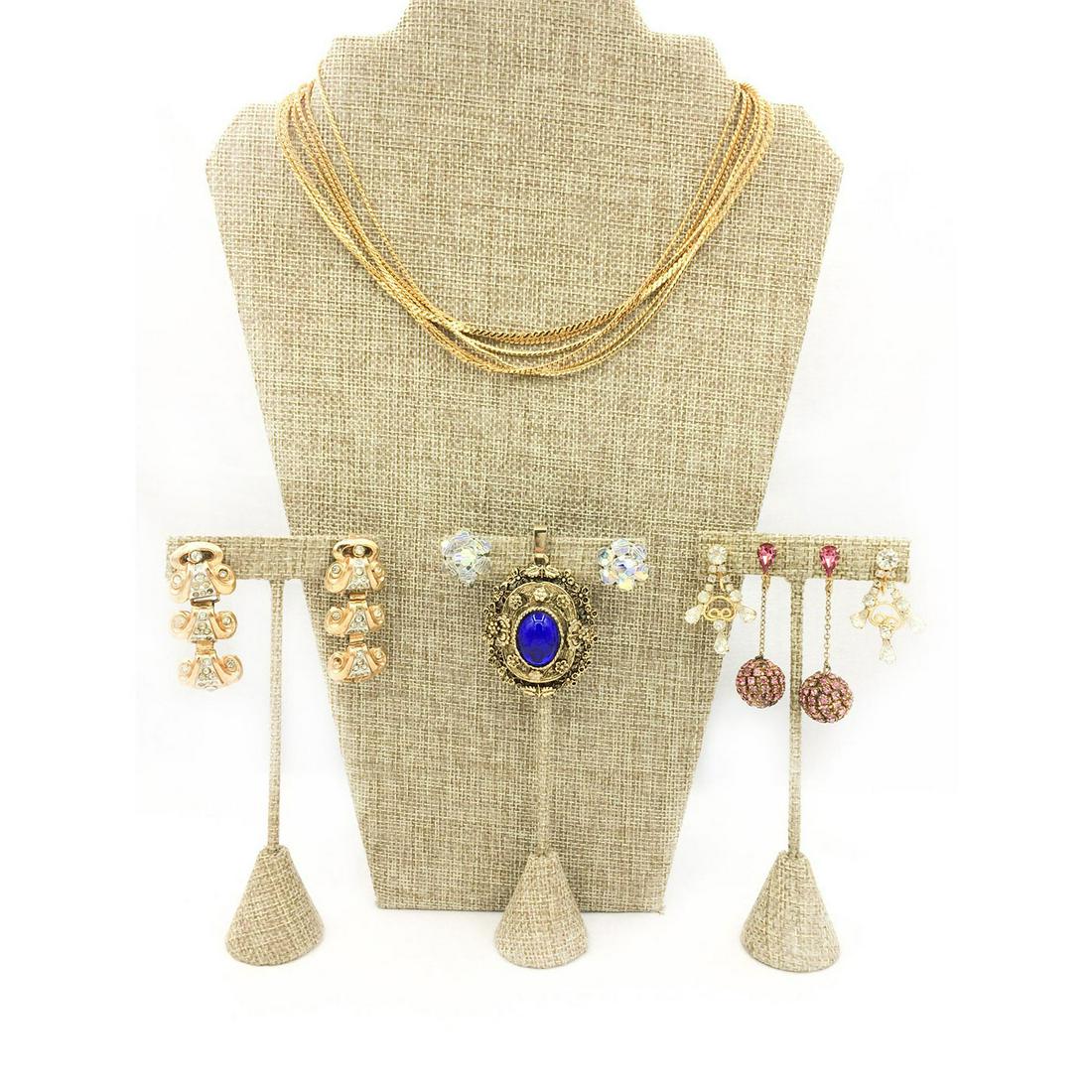 GOLD PLATED 6 NECKLACES, 4 PAIRS EARRINGS, PENDANT (1 of 2)