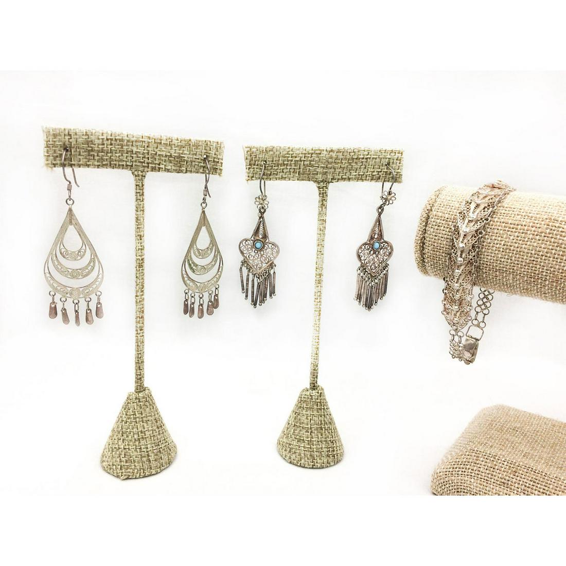 2 PAIRS MIDDLE EASTERN SILVER EARRINGS AND BRACELET (1 of 5)