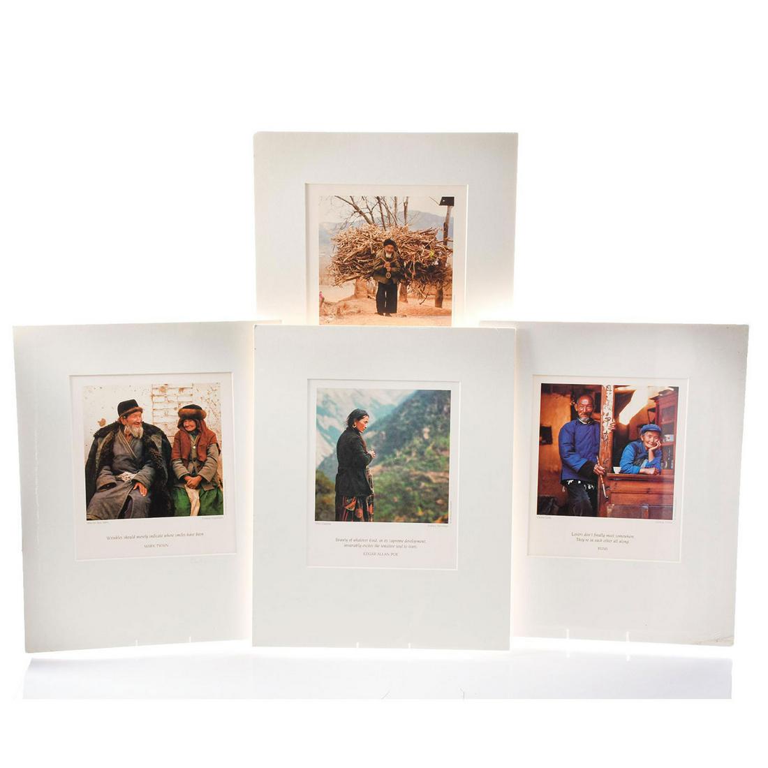 4 EMERSON MATABELE PHOTOGRAPHY PRINTS, QUOTED ART: Each with inspirational quotes. White mate. Artist signed. Titled THE TRUTH WISDOM COLLECTION, THE WONDER DISCOVERY COLLECTION, TIBET'S DIASPORA and CHINESE GOTHIC. Artist: Emerson Matabele Issued: 20