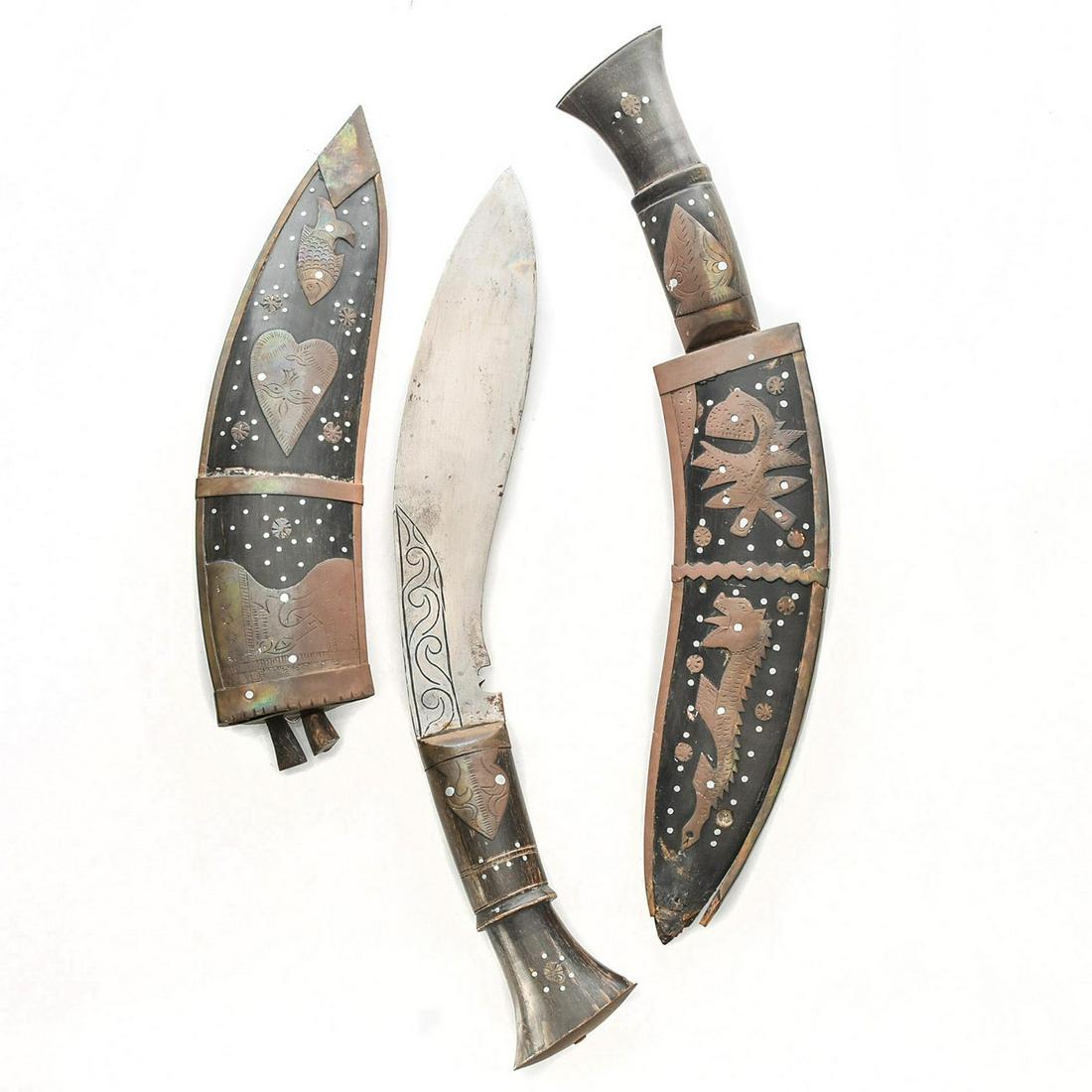 PAIR OF NEPALESE KUKRI KNIVES WITH ELABORATE SCABBARDS (1 of 3)