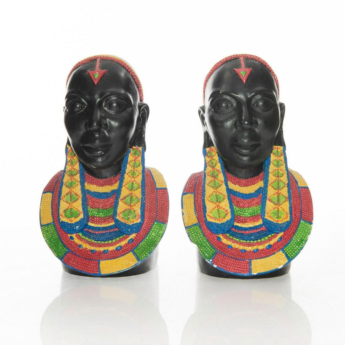 2 MASIA AFRICAN CERAMIC WOMEN BUST WITH BEADED NECKLESS (1 of 3)